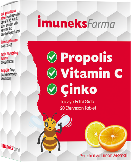 Imuneks Farma Propolis + Vitamin C + Çinko 20 Efervesan Tablet - (SKT: 03/2027)