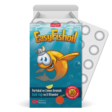 EasyFishoil Çocuk Portakal ve Limon Aromalı 30 Çiğneme Tableti (SKT: 11/2026)