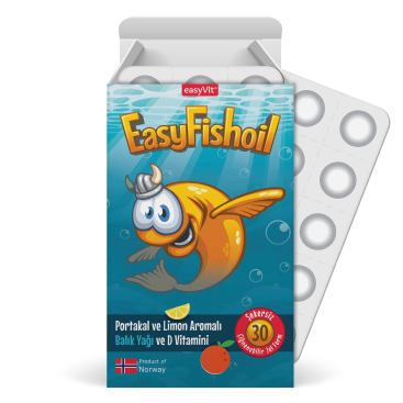 EasyFishoil Çocuk Portakal ve Limon Aromalı 30 Çiğneme Tableti (SKT: 11/2026)