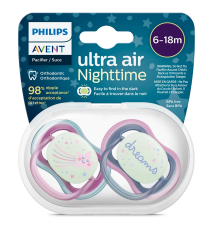Avent Ultra Air Night Karanlıkta Parlar Gece Emziği 6-18 Ay Kız Scf376/14